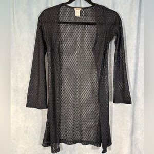 Reference Goth Black Crotchet Open Front Duster/Swim Cover Y2K